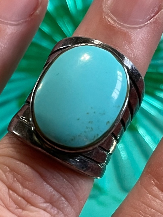 Vintage Jewelry - Vintage Sterling Silver 925 Sky Blue Turquoise Statement Size 5.5 Ring